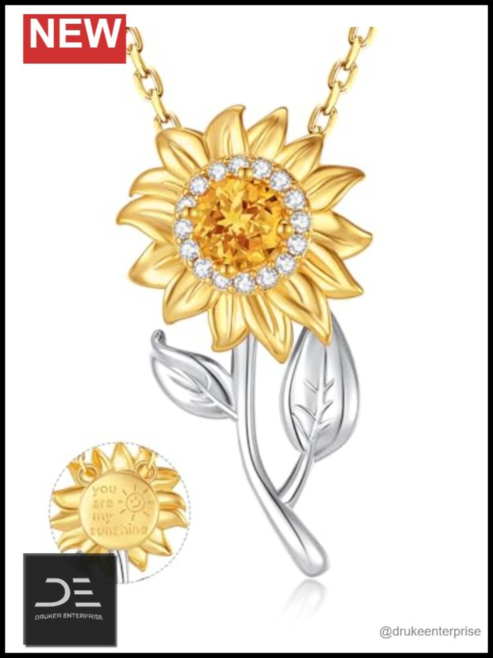 FANCIME Flower Necklace Sterling Silver Spinning Pendant Rotatable Fidget